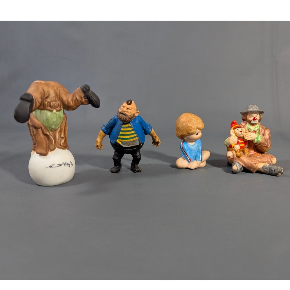 Vintage Emmett Kelly Jr Clown Strongman Circus Figurine Lot of 4 Mixed Media